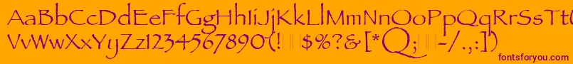 PapyrusPlain-Schriftart – Violette Schriften auf orangefarbenem Hintergrund