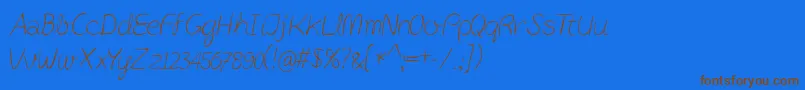 PostitPenscript-Schriftart – Braune Schriften auf blauem Hintergrund