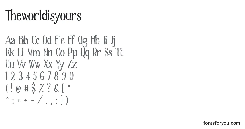 Czcionka Theworldisyours – alfabet, cyfry, specjalne znaki
