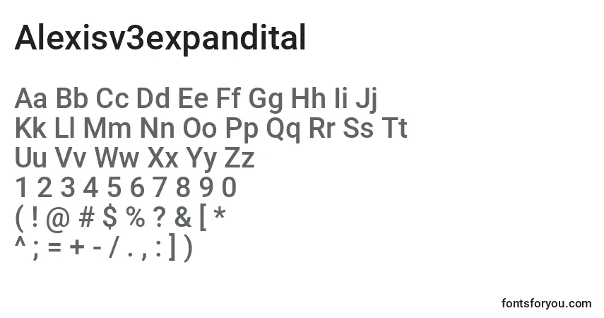 Schriftart Alexisv3expandital – Alphabet, Zahlen, spezielle Symbole