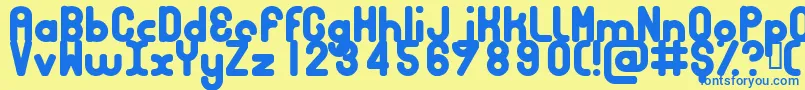 フォントBubbcb – 青い文字が黄色の背景にあります。