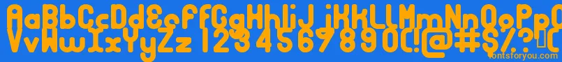 フォントBubbcb – オレンジ色の文字が青い背景にあります。