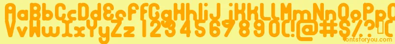 フォントBubbcb – オレンジの文字が黄色の背景にあります。
