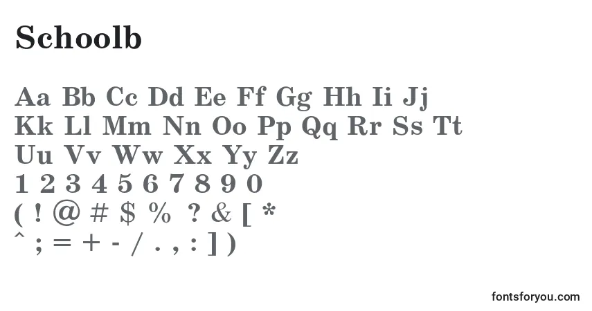 Czcionka Schoolb – alfabet, cyfry, specjalne znaki