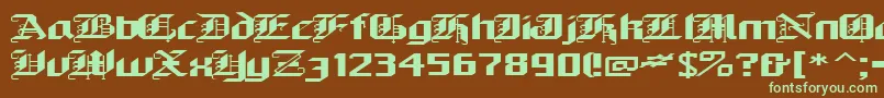 フォントAlarich – 緑色の文字が茶色の背景にあります。