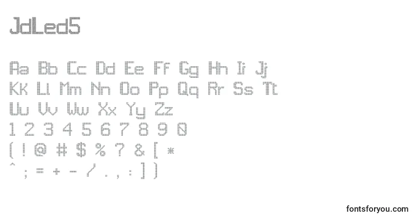 Czcionka JdLed5 – alfabet, cyfry, specjalne znaki