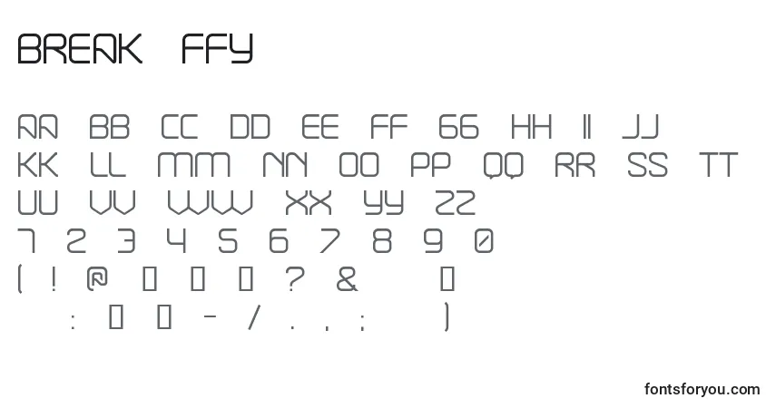 Czcionka Break ffy – alfabet, cyfry, specjalne znaki