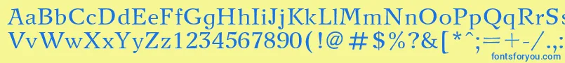 フォントNewjournalRegular – 青い文字が黄色の背景にあります。