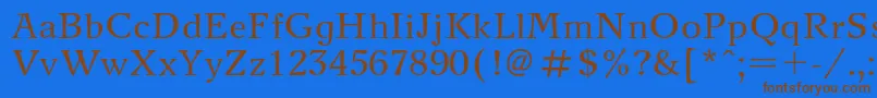 フォントNewjournalRegular – 茶色の文字が青い背景にあります。