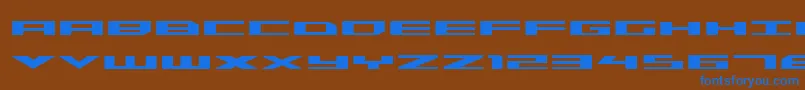 TriremeExpandedBold-Schriftart – Blaue Schriften auf braunem Hintergrund