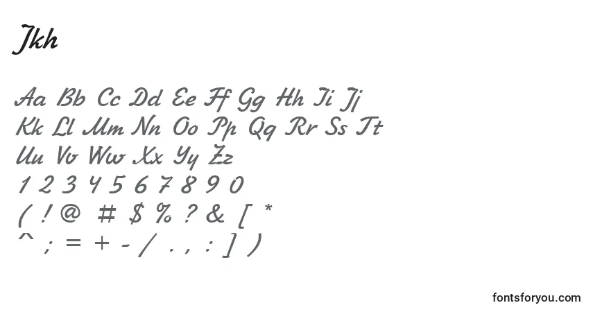 A fonte Jkh – alfabeto, números, caracteres especiais