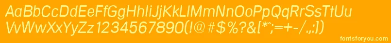 MercedesserialLightItalic-Schriftart – Gelbe Schriften auf orangefarbenem Hintergrund