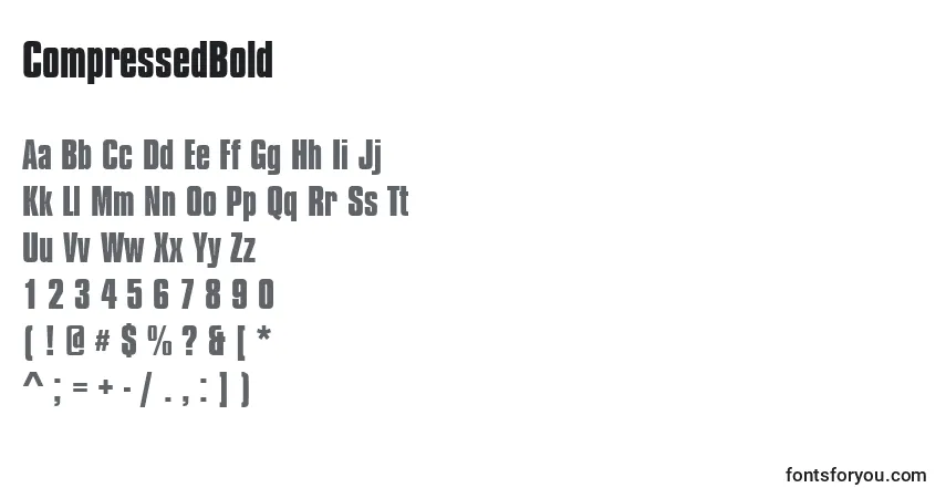 Schriftart CompressedBold – Alphabet, Zahlen, spezielle Symbole