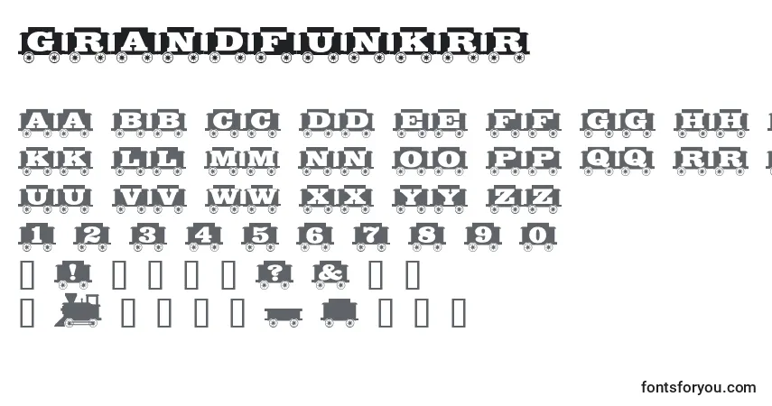 Czcionka Grandfunkrr – alfabet, cyfry, specjalne znaki