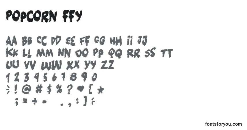 A fonte Popcorn ffy – alfabeto, números, caracteres especiais