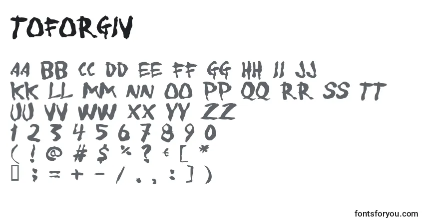 Schriftart Toforgiv – Alphabet, Zahlen, spezielle Symbole