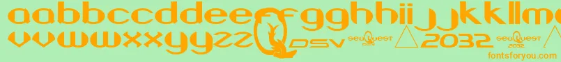 フォントBeneathTheSurface – オレンジの文字が緑の背景にあります。