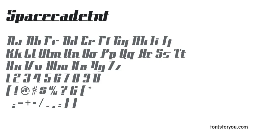 Czcionka Spacecadetnf – alfabet, cyfry, specjalne znaki