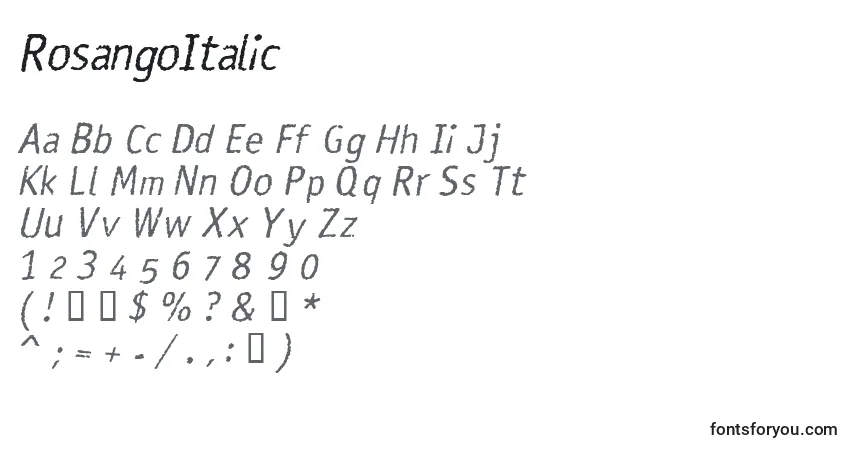 Schriftart RosangoItalic – Alphabet, Zahlen, spezielle Symbole