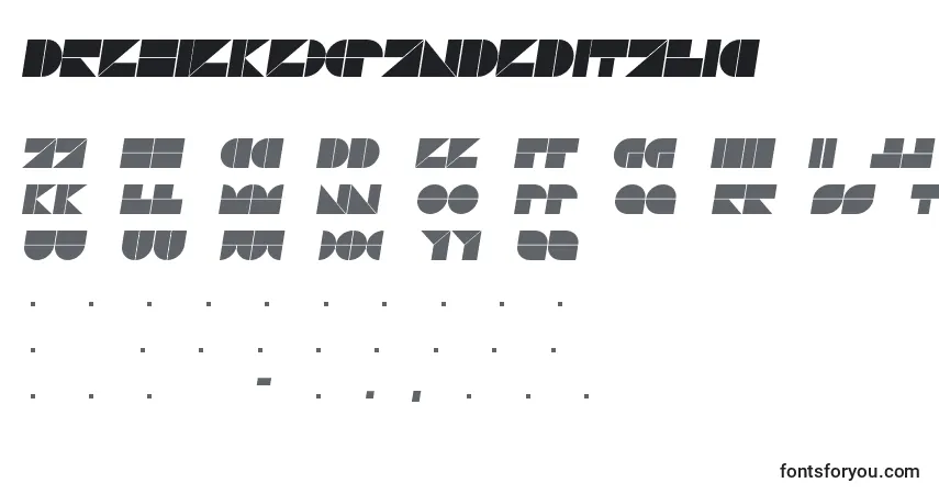 A fonte DrebiekExpandedItalic – alfabeto, números, caracteres especiais