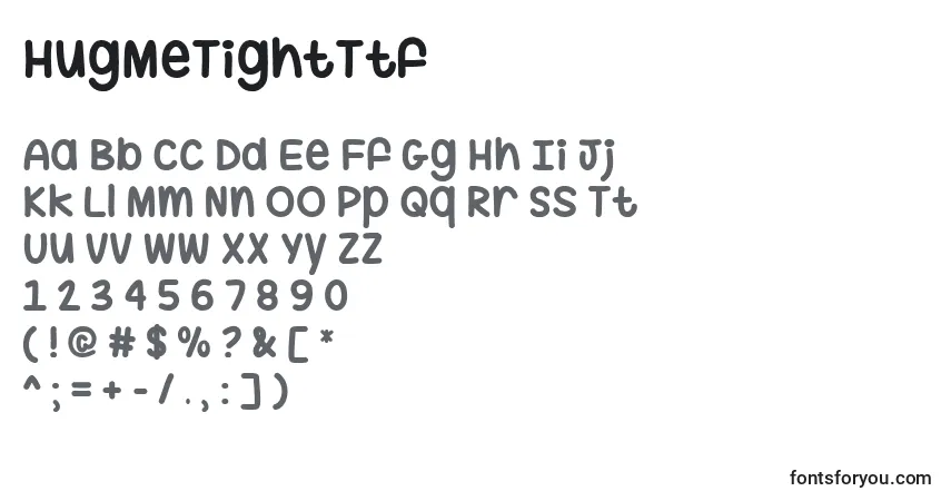 A fonte HugMeTightTtf – alfabeto, números, caracteres especiais