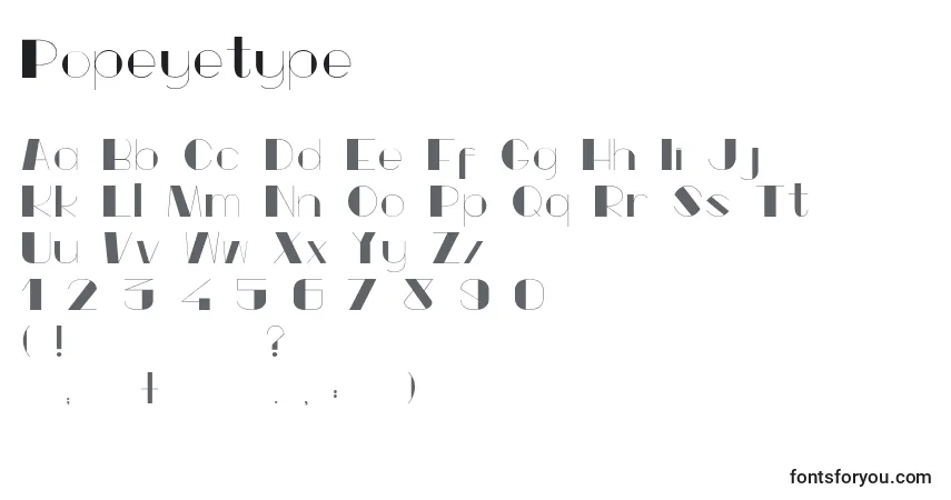 Czcionka Popeyetype – alfabet, cyfry, specjalne znaki