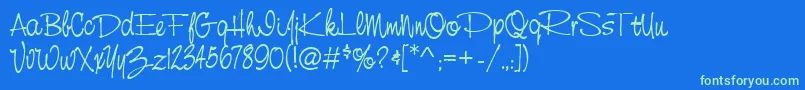 CasualRegular-Schriftart – Grüne Schriften auf blauem Hintergrund
