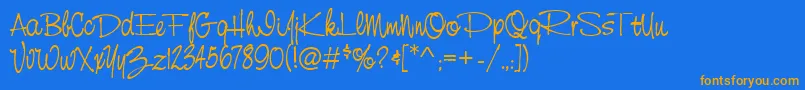 CasualRegular-Schriftart – Orangefarbene Schriften auf blauem Hintergrund