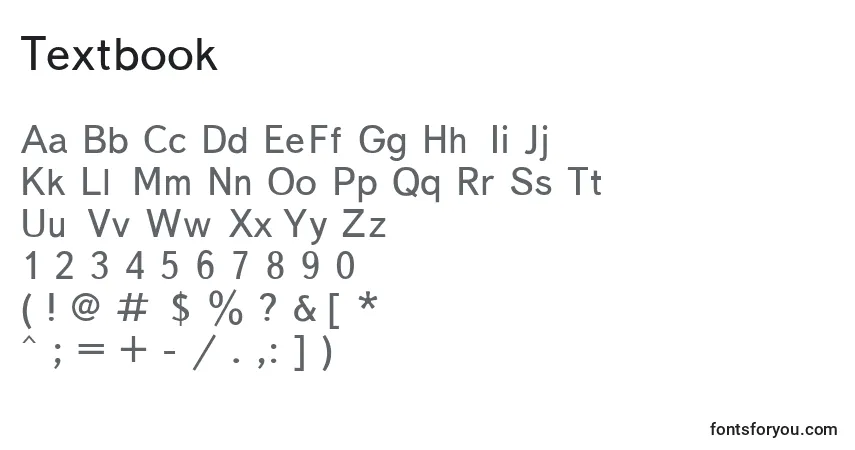 Czcionka Textbook – alfabet, cyfry, specjalne znaki