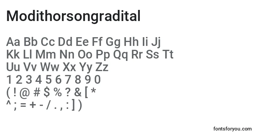 A fonte Modithorsongradital – alfabeto, números, caracteres especiais