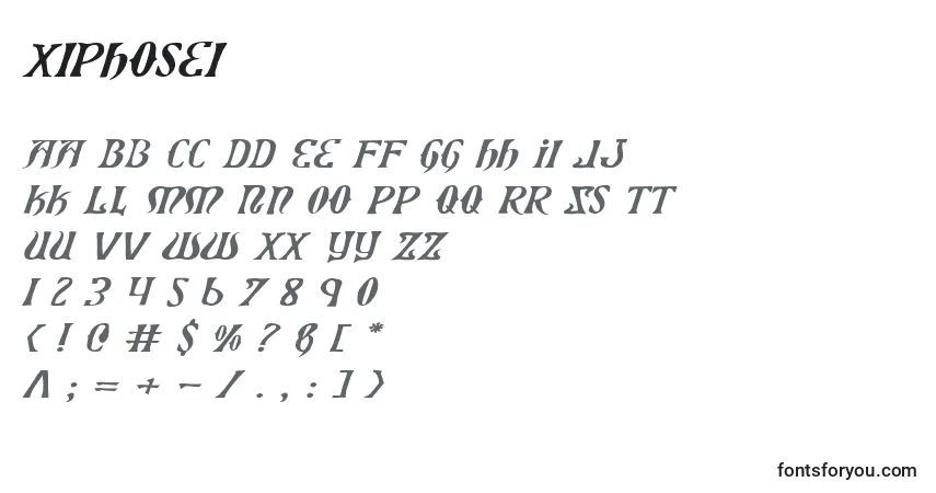 Schriftart Xiphosei – Alphabet, Zahlen, spezielle Symbole