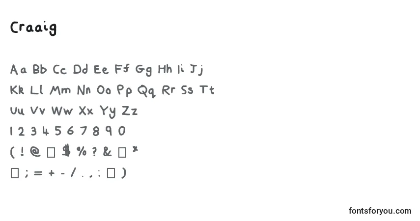 Schriftart Craaig – Alphabet, Zahlen, spezielle Symbole