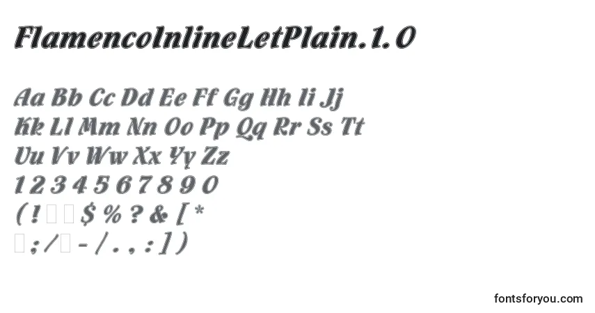 Шрифт FlamencoInlineLetPlain.1.0 – алфавит, цифры, специальные символы