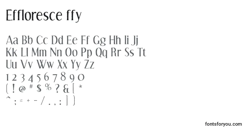 Schriftart Effloresce ffy – Alphabet, Zahlen, spezielle Symbole