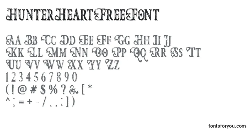 Schriftart HunterHeartFreeFont – Alphabet, Zahlen, spezielle Symbole