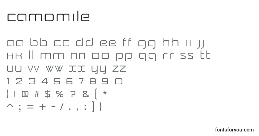 Czcionka Camomile – alfabet, cyfry, specjalne znaki