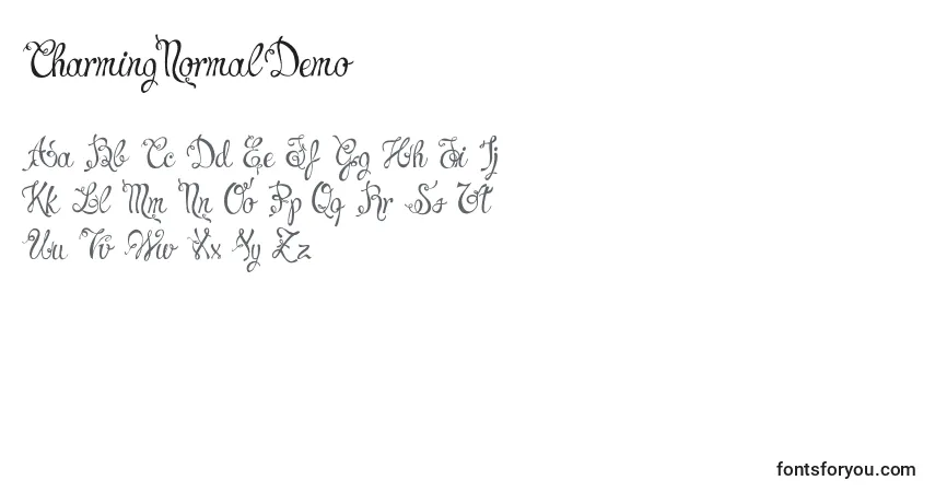 Czcionka CharmingNormalDemo – alfabet, cyfry, specjalne znaki