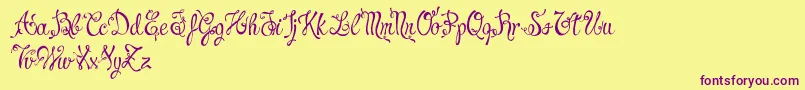 CharmingNormalDemo-fontti – violetit fontit keltaisella taustalla
