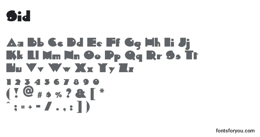Шрифт Sid – алфавит, цифры, специальные символы