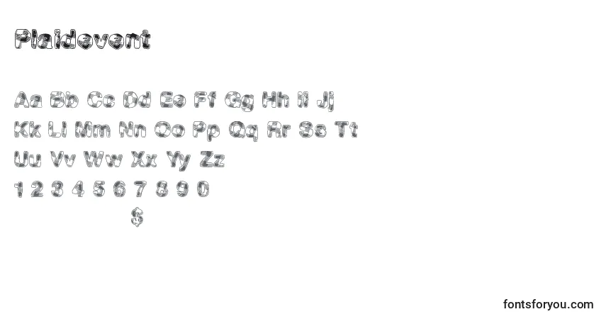 Czcionka Plaidevent – alfabet, cyfry, specjalne znaki
