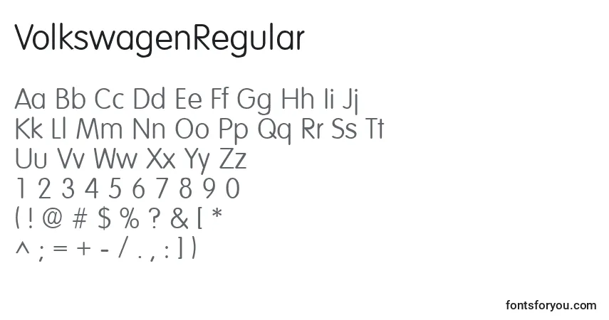 Czcionka VolkswagenRegular – alfabet, cyfry, specjalne znaki
