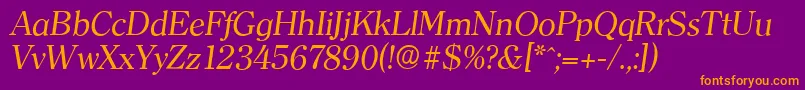 ClearfaceserialItalic-Schriftart – Orangefarbene Schriften auf violettem Hintergrund