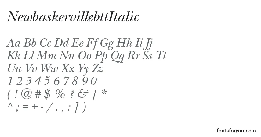 A fonte NewbaskervillebttItalic – alfabeto, números, caracteres especiais