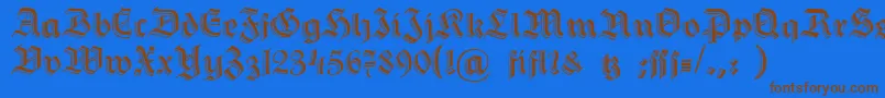 フォントDshermanngotisch – 茶色の文字が青い背景にあります。