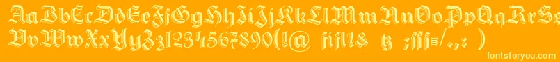 Dshermanngotisch-Schriftart – Gelbe Schriften auf orangefarbenem Hintergrund