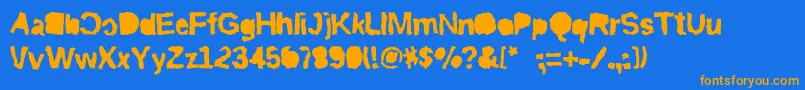 フォントRiptrashmirror – オレンジ色の文字が青い背景にあります。