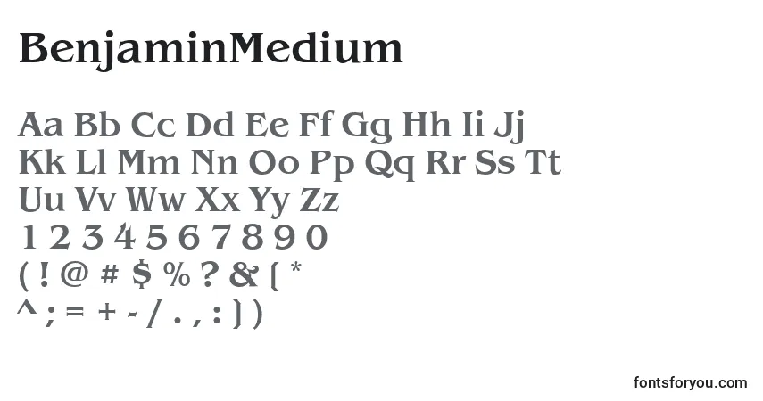 Schriftart BenjaminMedium – Alphabet, Zahlen, spezielle Symbole