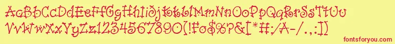 DancinLetPlain.1.0 Font – Red Fonts on Yellow Background