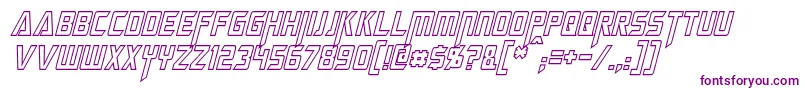 MegatronHollowCondensedItalic-Schriftart – Violette Schriften auf weißem Hintergrund