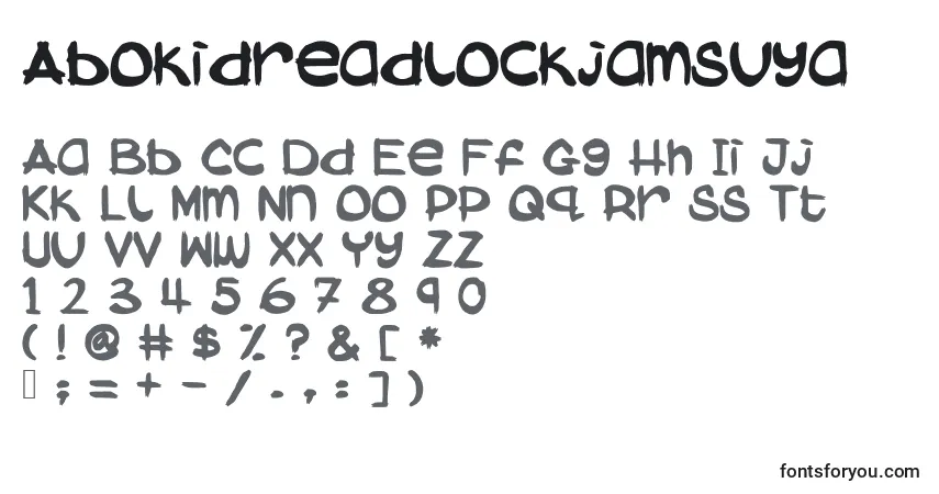 A fonte Abokidreadlockjamsuya – alfabeto, números, caracteres especiais